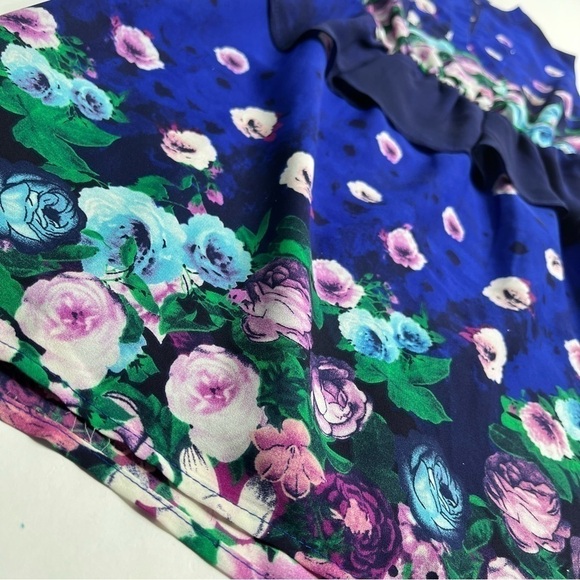 Jaye.e. Floral Cobalt Blue Peplum Sleeveless Flirty Button Down Cocktail Dress - Picture 7 of 14